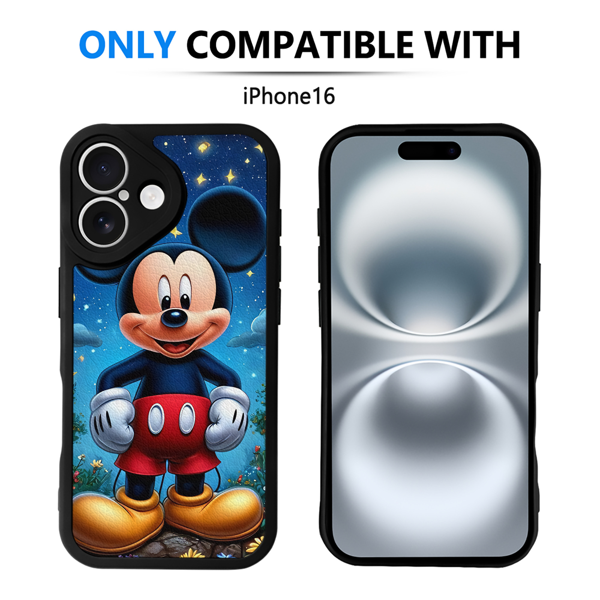 （画像用） ミッキーマウス Mickey Mouse 【iPhone 16シリーズ対応】シリコンスマホケース（レザー調） 材質：シリコン
